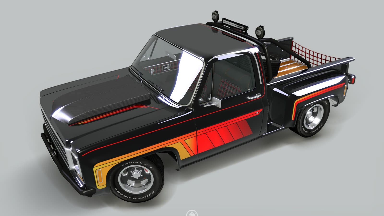 Projeto 3D de customização — Chevrolet C10 1974 Customizada: pickup clássica com estilo offroad